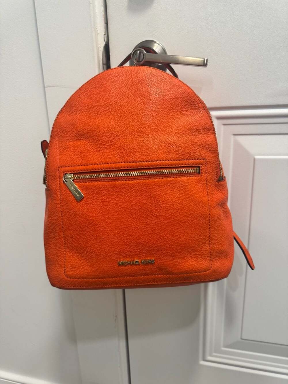 Michael Kors Orange Pebbled Leather Backpack Gold Hardware Travel Bookbag Purse